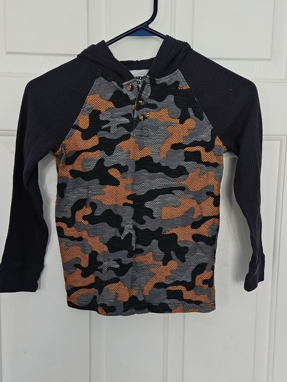Lands' End Navy + Camo Hooded Thermal Henley